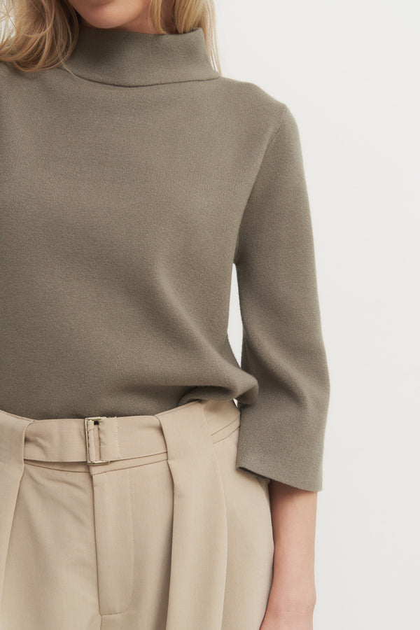 Mock Neck Pull Over Sweater with Bell Sleeve Verdot