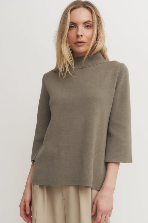 Mock Neck Pull Over Sweater with Bell Sleeve Verdot