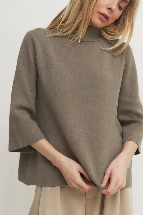 Mock Neck Pull Over Sweater with Bell Sleeve Verdot