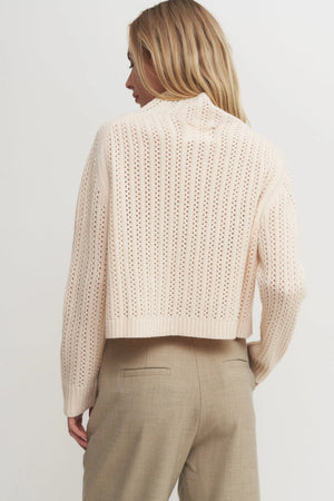 The Bynn Sweater - Women’s Textured Wool Blend Knit Button-Up Cardigan – Cream or Taupe Soft Ribbed Sweater Verdot