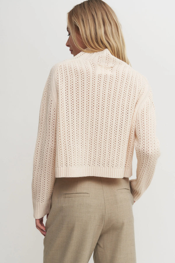The Bynn Sweater - Women’s Textured Wool Blend Knit Button-Up Cardigan – Cream or Taupe Soft Ribbed Sweater Verdot