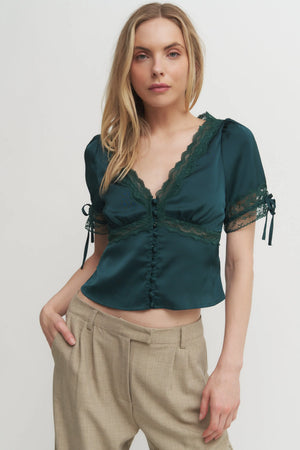 Lace-Trimmed Short Sleeve Blouse Verdot