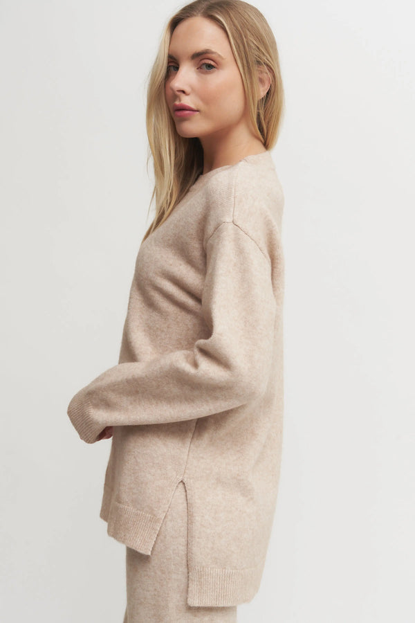Women’s Super Soft Knit Lounge Set – Beige Sweater Top & Wide-Leg Pants Verdot