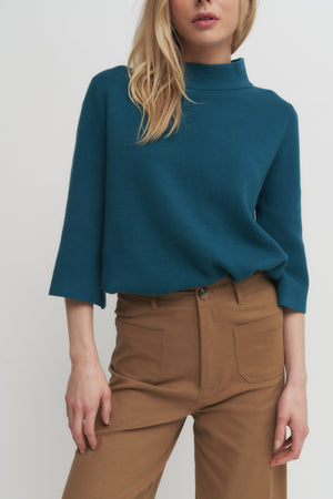 Mock Neck Pull Over Sweater with Bell Sleeve Verdot