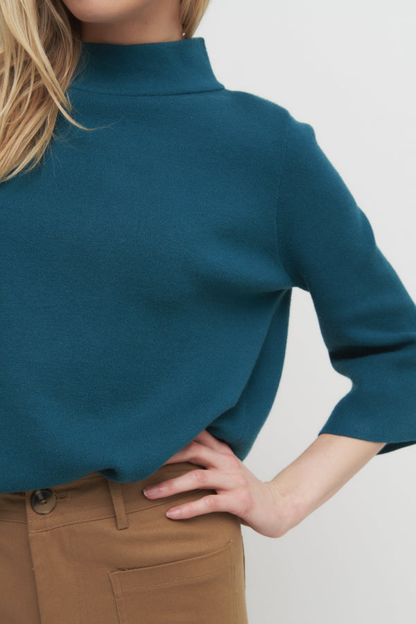 Mock Neck Pull Over Sweater with Bell Sleeve Verdot