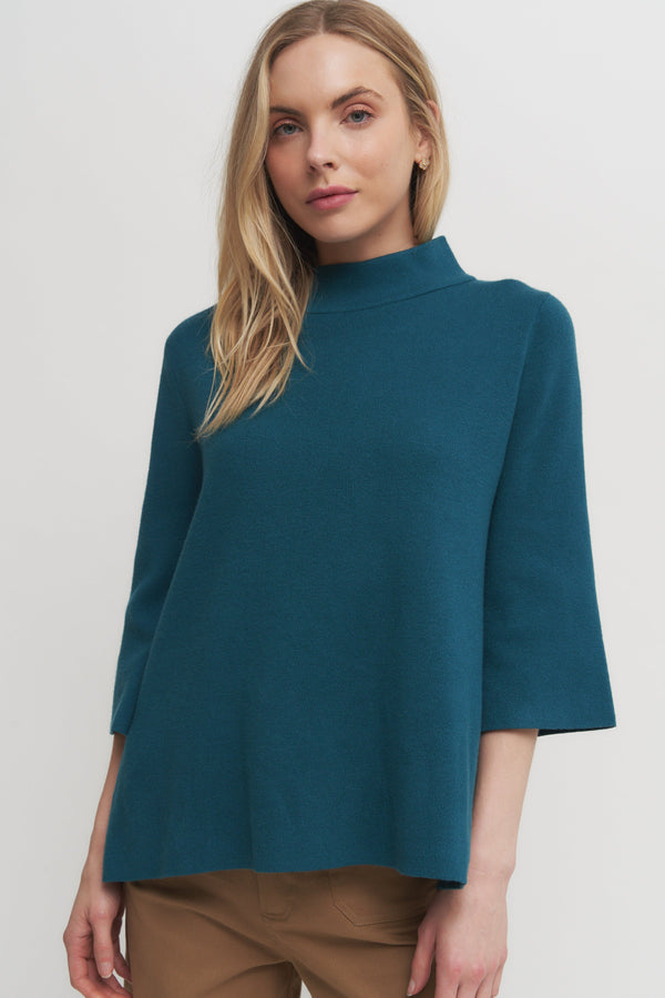 Mock Neck Pull Over Sweater with Bell Sleeve Verdot