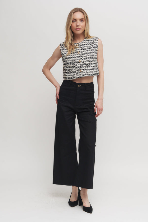 Women's Cropped Wool Blend Tweed Button-Up Vest Top Verdot