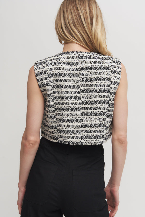 Women's Cropped Wool Blend Tweed Button-Up Vest Top Verdot