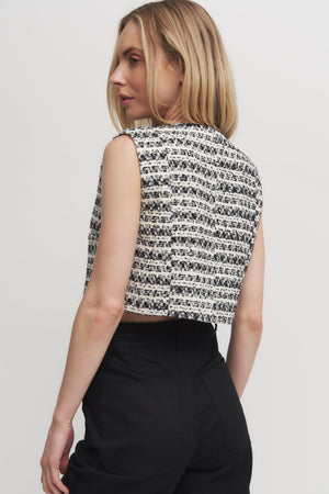 Women's Cropped Wool Blend Tweed Button-Up Vest Top Verdot
