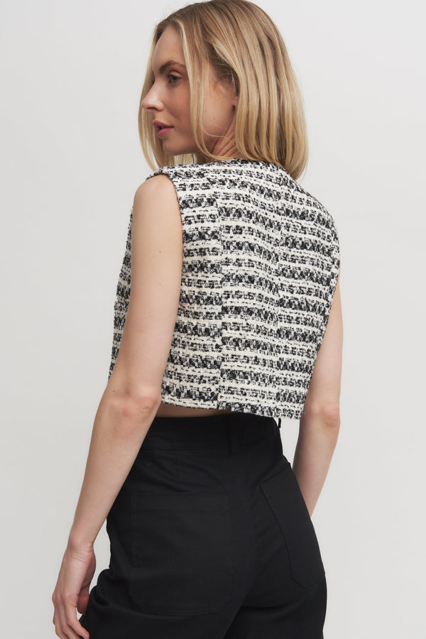 Women's Cropped Wool Blend Tweed Button-Up Vest Top Verdot