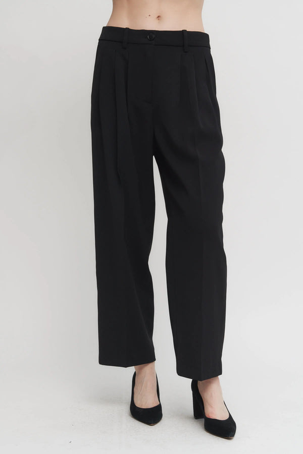 Women’s High-Waisted Pleated Trousers – Relaxed Tailored Pants in Taupe or Black Verdot