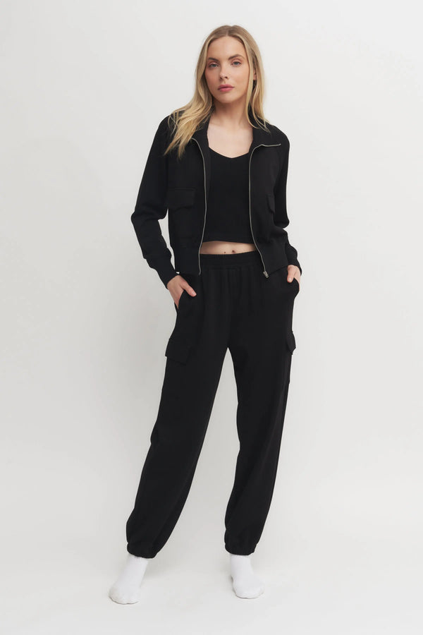Women’s Black Zip-Up Sweatshirt & Cargo Jogger Set – Super Soft Utility Lounge Set Verdot