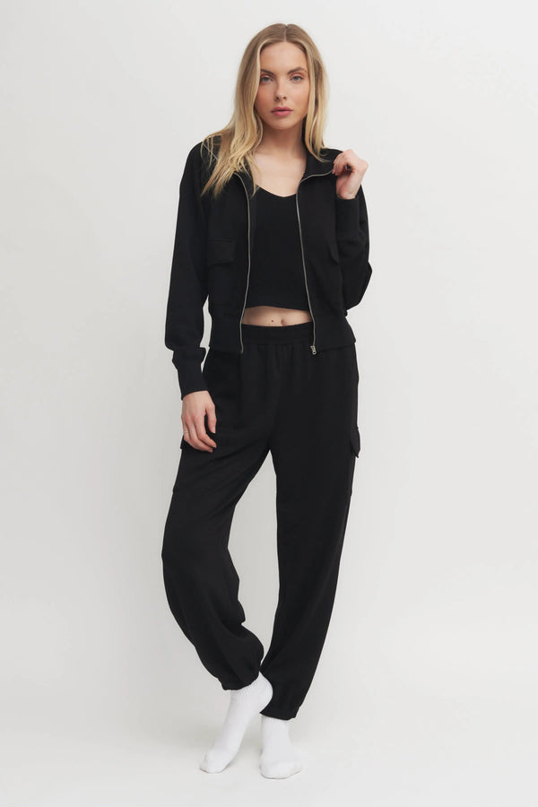 Women’s Black Zip-Up Sweatshirt & Cargo Jogger Set – Super Soft Utility Lounge Set Verdot