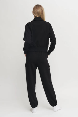 Women’s Black Zip-Up Sweatshirt & Cargo Jogger Set – Super Soft Utility Lounge Set Verdot