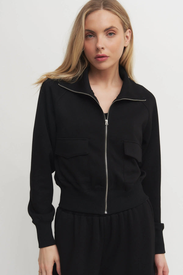 Women’s Black Zip-Up Sweatshirt & Cargo Jogger Set – Super Soft Utility Lounge Set Verdot
