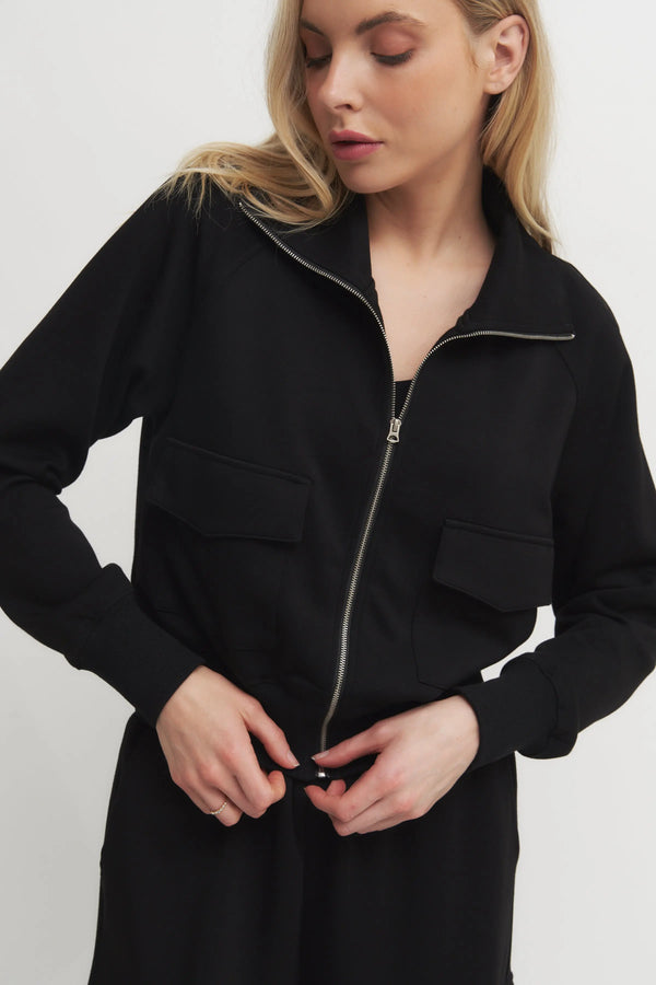 Women’s Black Zip-Up Sweatshirt & Cargo Jogger Set – Super Soft Utility Lounge Set Verdot