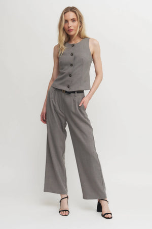 The Andrea Women’s Grey Wide-Leg Tailored Trousers – High-Waist Suit Pants for Set or Solo Styling Verdot