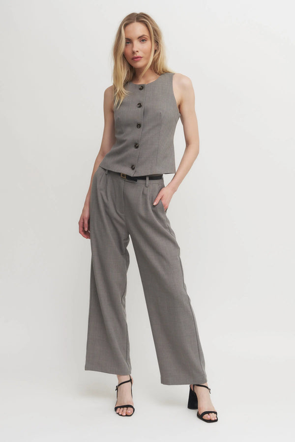 The Andrea Women’s Grey Wide-Leg Tailored Trousers – High-Waist Suit Pants for Set or Solo Styling Verdot