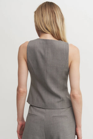 The Andrea Women’s Grey Tailored Sleeveless Button-Down Top – Chic Suiting Vest for Set or Solo Styling Verdot