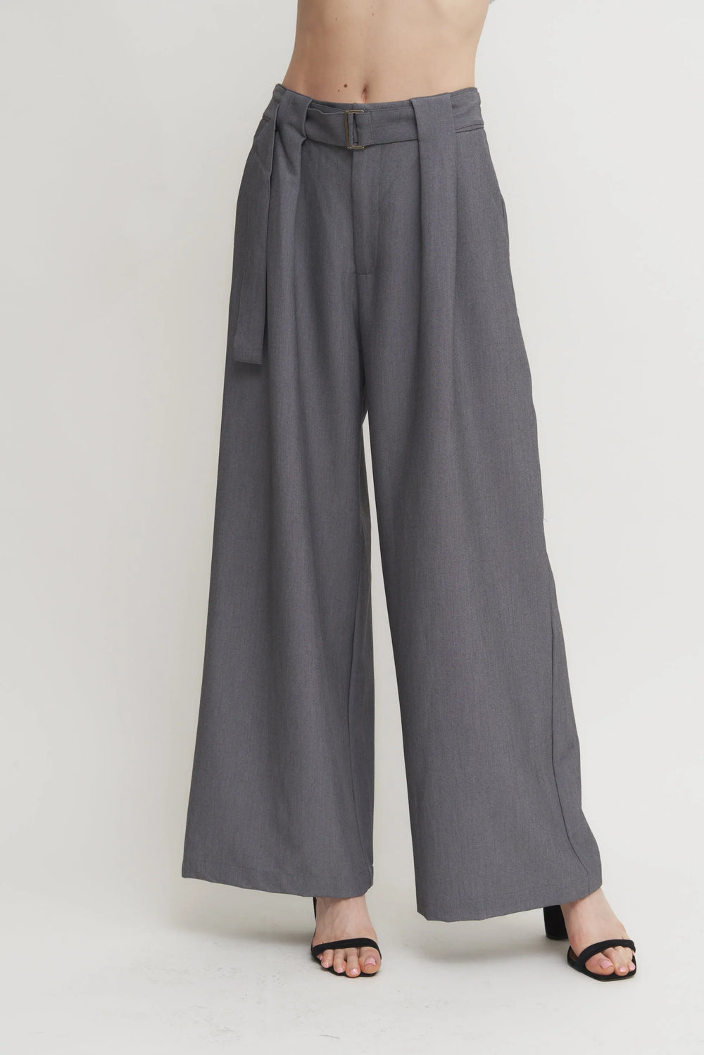 Women’s Belted Pleated Wide-Leg Pants – Tailored High-Waist Trouser Verdot