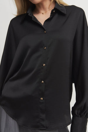 Women’s Silky Button-Down Blouse – Voluminous Sleeve Shirt for Elevated Set Styling Verdot