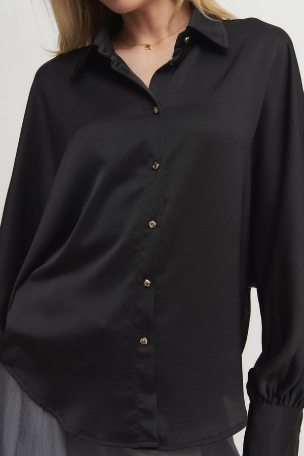 Women’s Silky Button-Down Blouse – Voluminous Sleeve Shirt for Elevated Set Styling Verdot