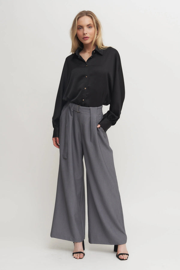 Women’s Belted Pleated Wide-Leg Pants – Tailored High-Waist Trouser Verdot