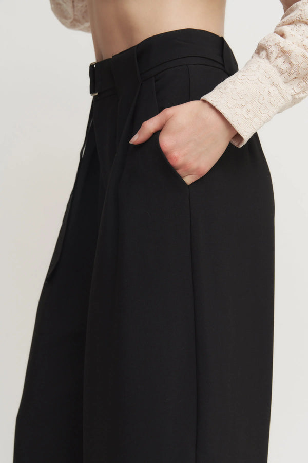 Women’s Belted Pleated Wide-Leg Pants – Tailored High-Waist Trouser Verdot
