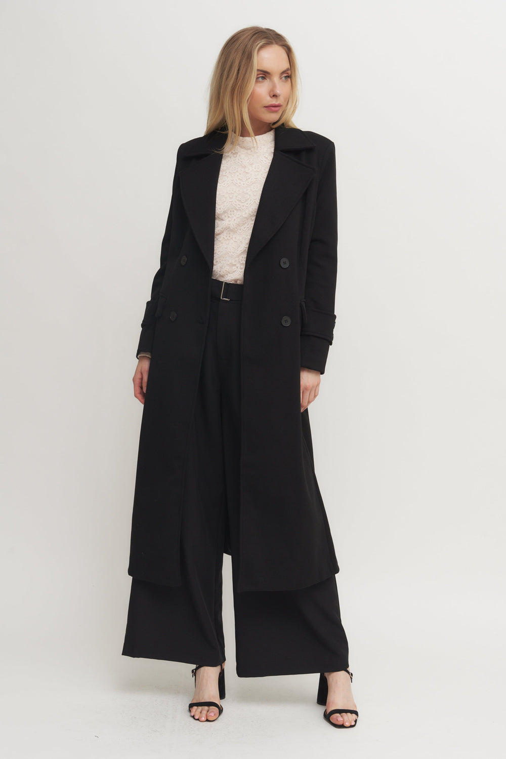 Classic Black Double-Breasted Long Coat (Grand Opening Special) 25% off calculated at checkout while it lasts Verdot