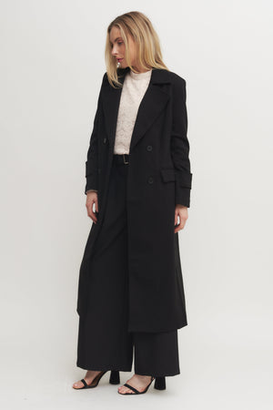 Classic Black Double-Breasted Long Coat (Grand Opening Special) 25% off calculated at checkout while it lasts Verdot