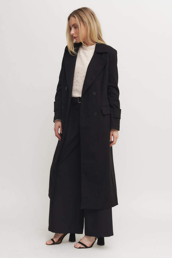 Classic Black Double-Breasted Long Coat (Grand Opening Special) 25% off calculated at checkout while it lasts Verdot