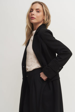 Classic Black Double-Breasted Long Coat (Grand Opening Special) 25% off calculated at checkout while it lasts Verdot