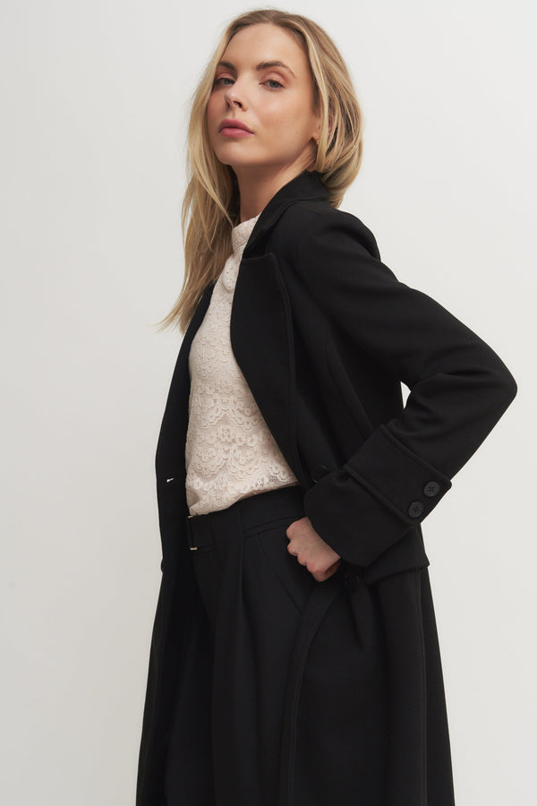 Classic Black Double-Breasted Long Coat (Grand Opening Special) 25% off calculated at checkout while it lasts Verdot