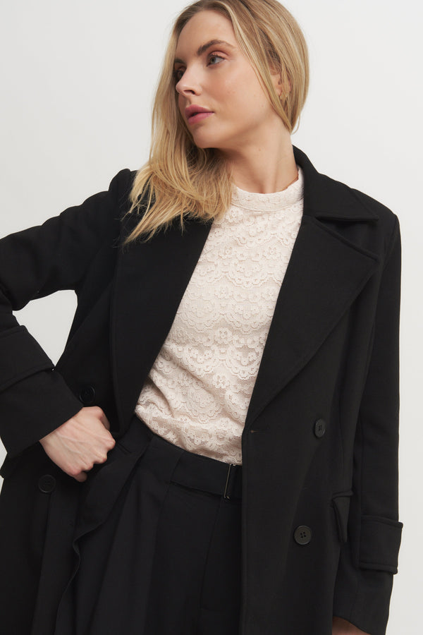 Classic Black Double-Breasted Long Coat (Grand Opening Special) 25% off calculated at checkout while it lasts Verdot