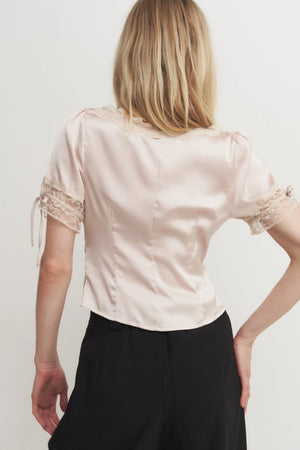 Lace-Trimmed Short Sleeve Blouse Verdot