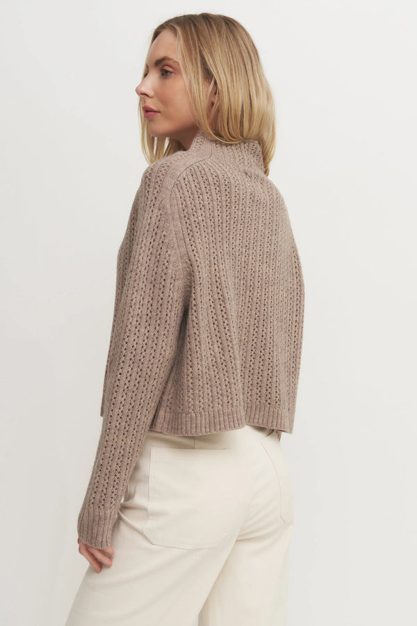 The Bynn Sweater - Women’s Textured Wool Blend Knit Button-Up Cardigan – Cream or Taupe Soft Ribbed Sweater Verdot