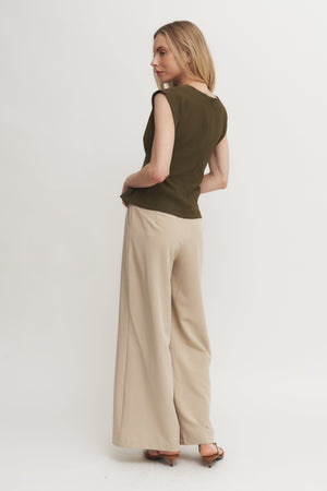 Structured Pleated Cap Sleeve Top Verdot