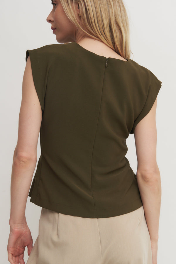 Structured Pleated Cap Sleeve Top Verdot