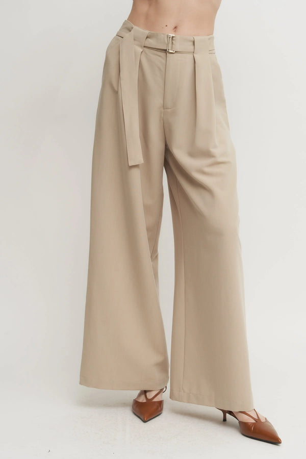 Women’s Belted Pleated Wide-Leg Pants – Tailored High-Waist Trouser Verdot