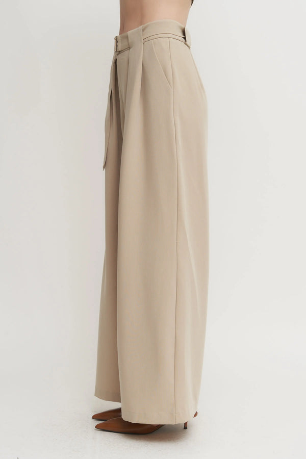 Women’s Belted Pleated Wide-Leg Pants – Tailored High-Waist Trouser Verdot