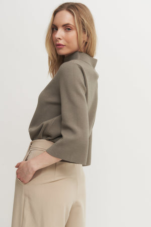 Mock Neck Pull Over Sweater with Bell Sleeve Verdot