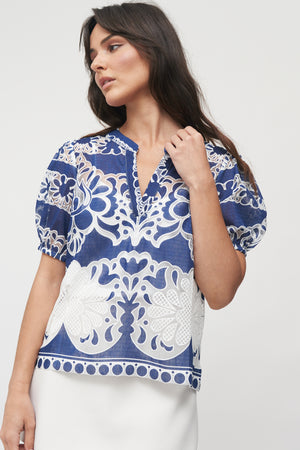 The Maris Embroidered Puff Sleeve Blouse