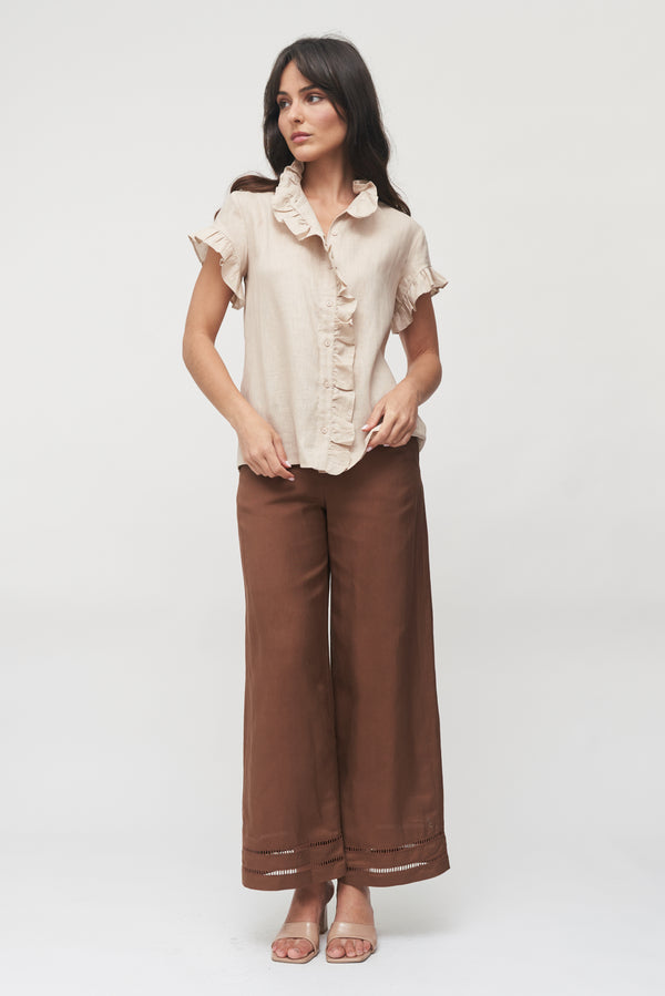 The Sienna Linen Ruffle Shirt