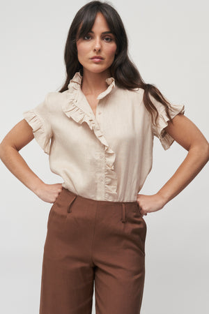 The Sienna Linen Ruffle Shirt