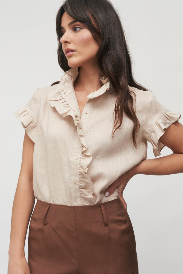 The Sienna Linen Ruffle Shirt