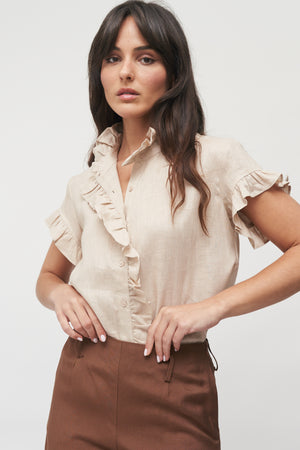 The Sienna Linen Ruffle Shirt