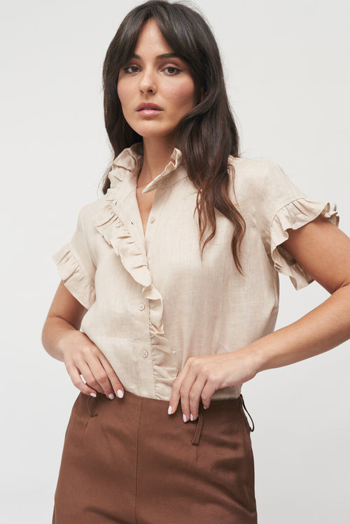 The Sienna Linen Ruffle Shirt