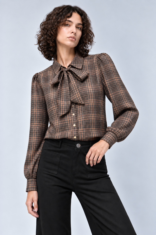 The Margot Plaid Scarf-Tie Blouse