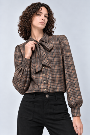 The Margot Plaid Scarf-Tie Blouse