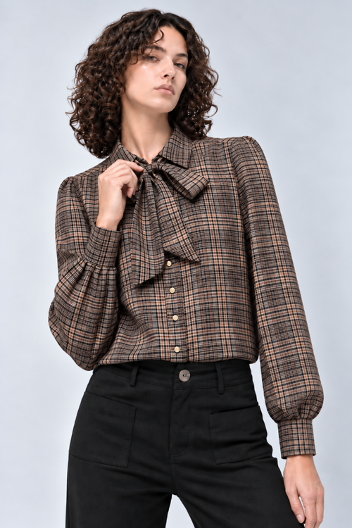 The Margot Plaid Scarf-Tie Blouse